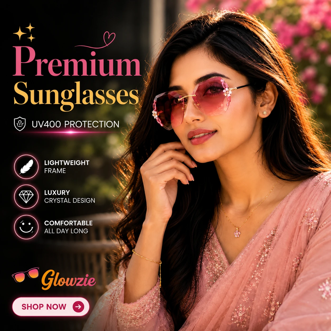 🌸 Rose Crystal Sunglasses